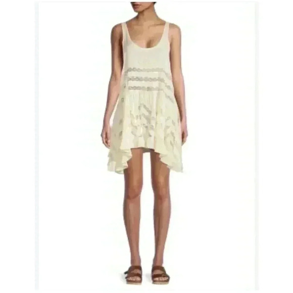 Free People Voila Trapeze Ruffle Slip Tank Dress Top Cream Size S - Picture 1 of 9